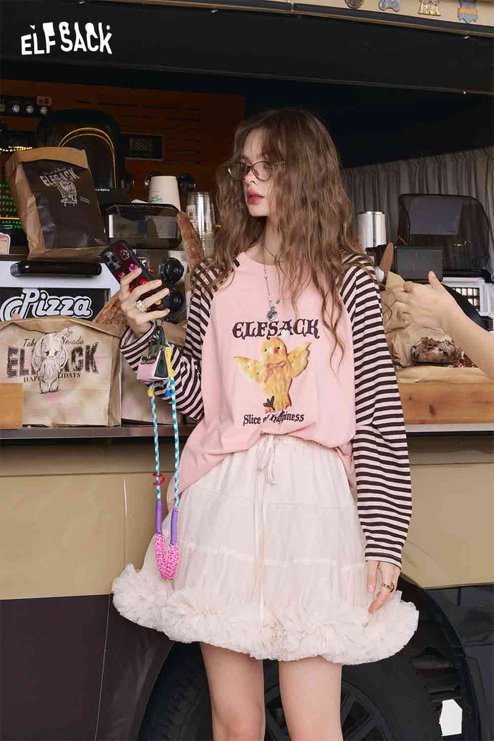 ELFSACK "Good Mood Dog" Striped Raglan Sleeve T-Shirt