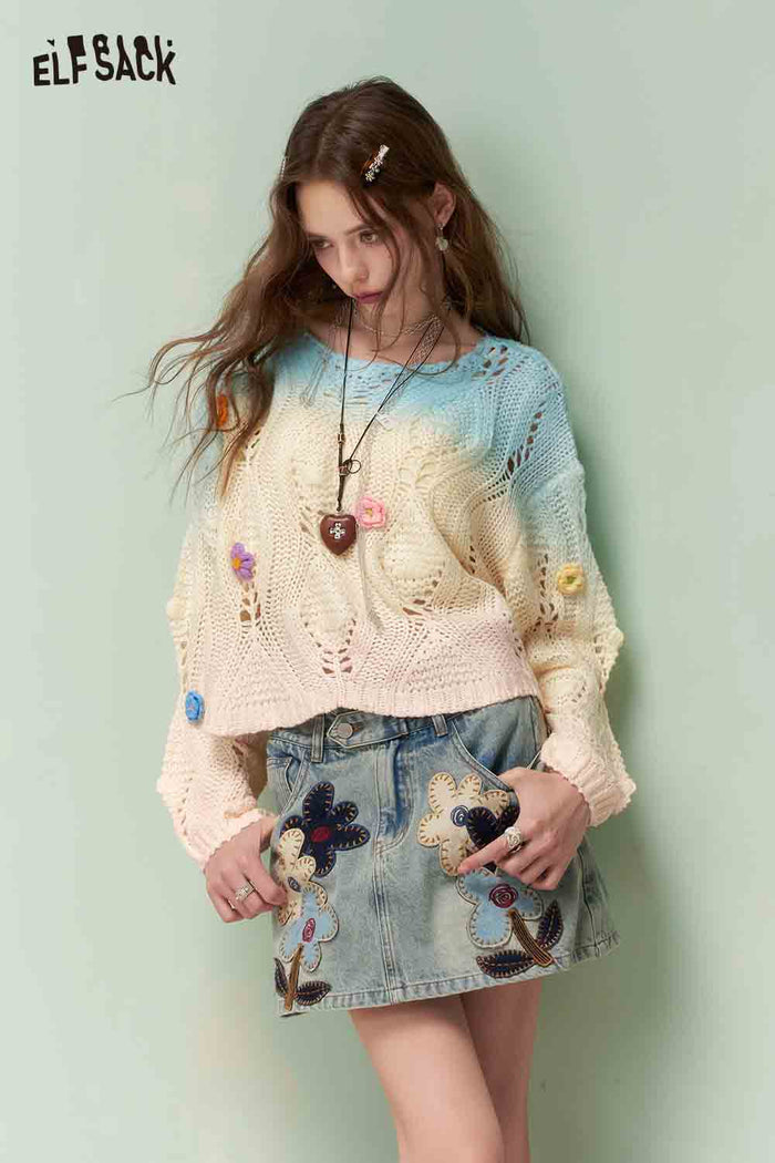 ELFSACK Gradient Dip Dye Knit Sweater