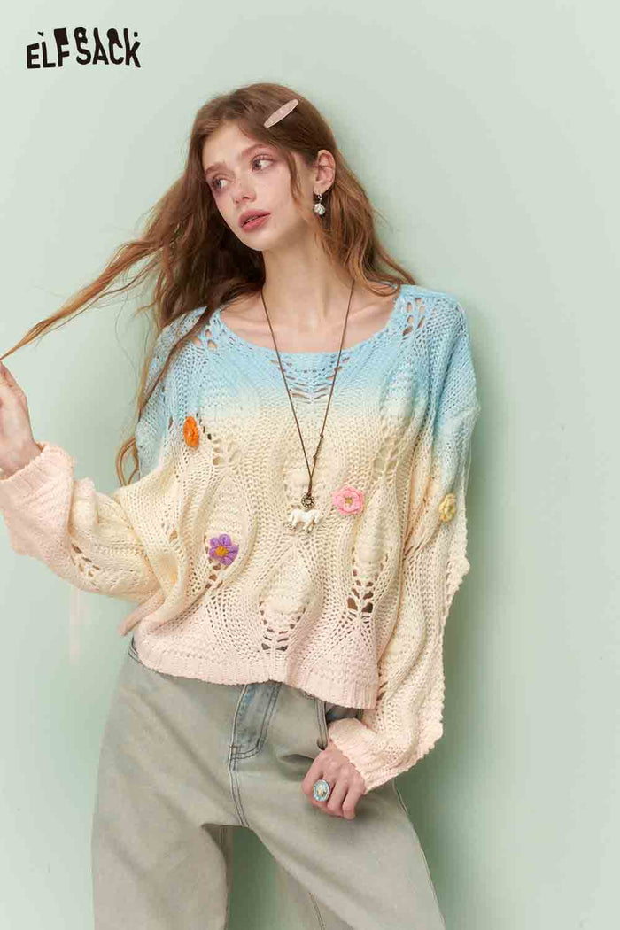 ELFSACK Gradient Dip Dye Knit Sweater