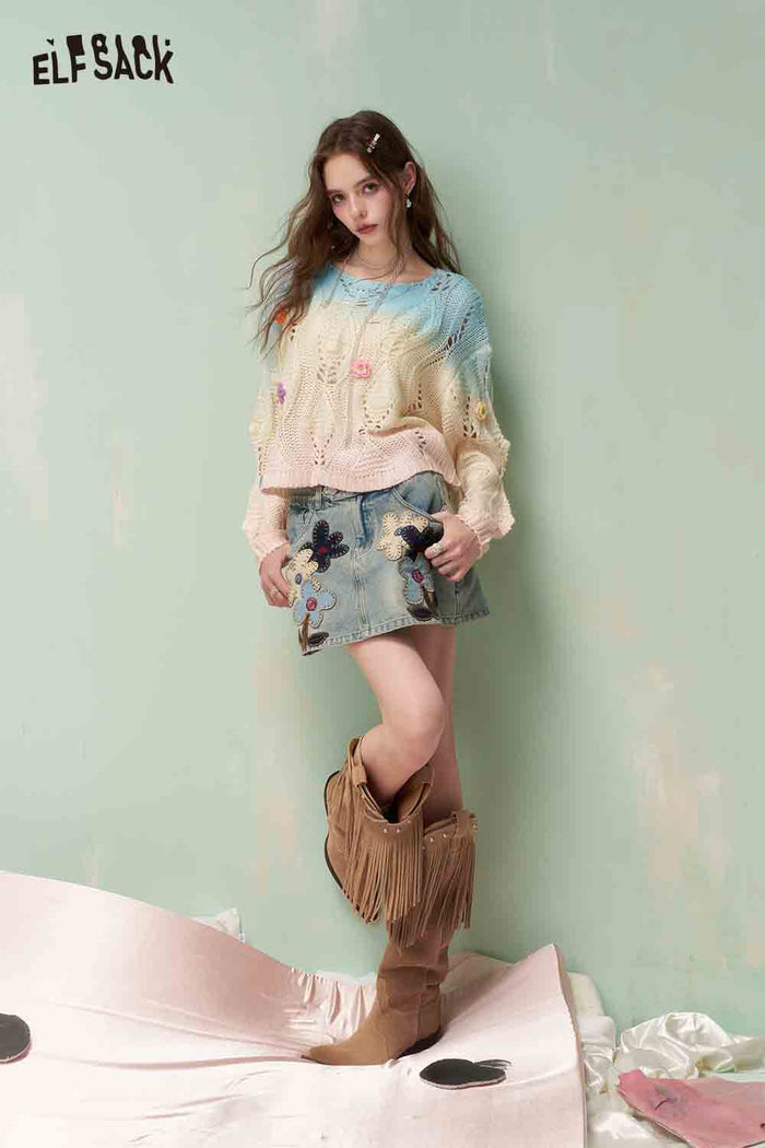 ELFSACK Gradient Dip Dye Knit Sweater