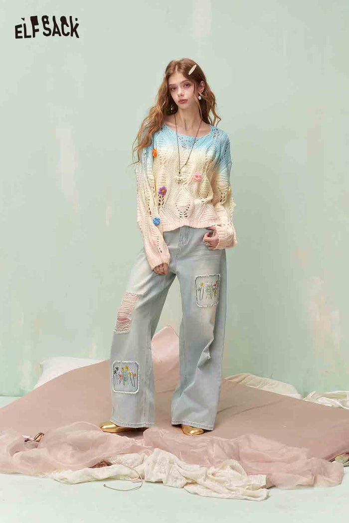 ELFSACK Gradient Dip Dye Knit Sweater