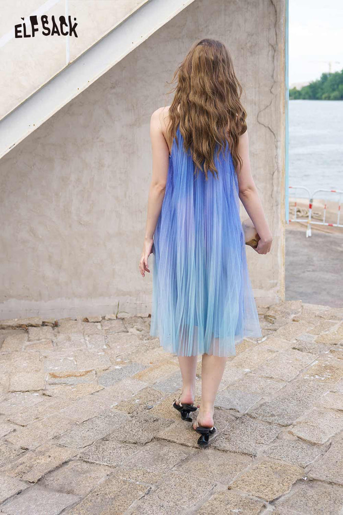 ELFSACK Gradient Sequin Pleated Halter Mini Dress