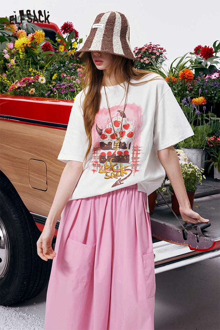 ELFSACK Graffiti Cake Print Oversized Tee