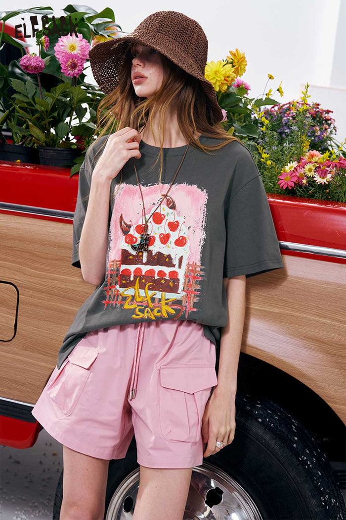 ELFSACK Graffiti Cake Print Oversized Tee