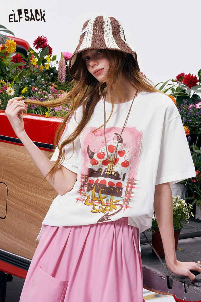 ELFSACK Graffiti Cake Print Oversized Tee