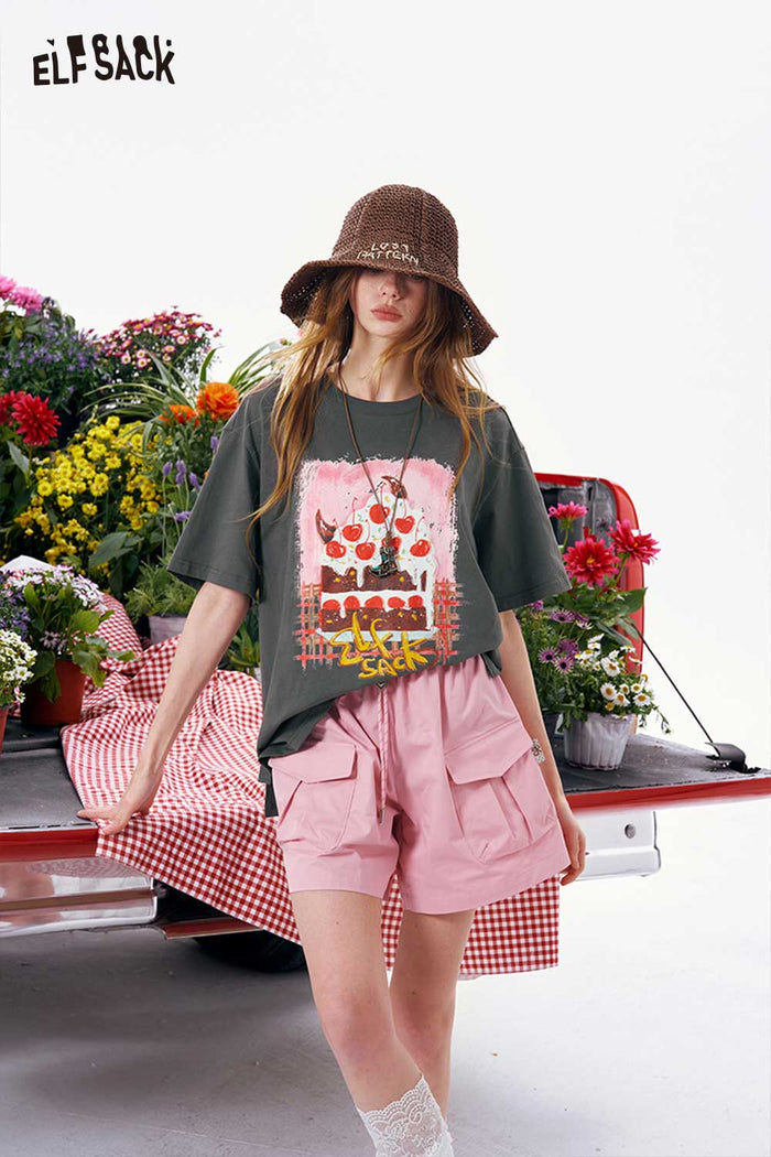 ELFSACK Graffiti Cake Print Oversized Tee