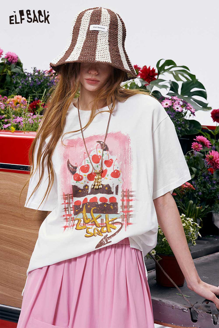 ELFSACK Graffiti Cake Print Oversized Tee