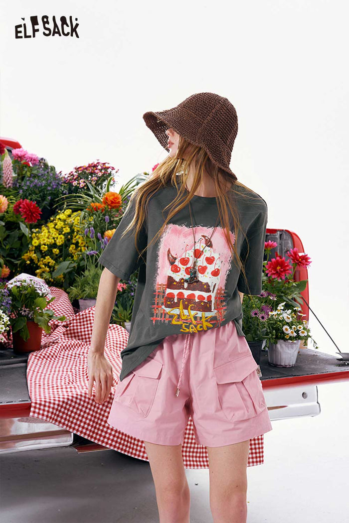 ELFSACK Graffiti Cake Print Oversized Tee