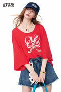 ELFSACK Graffiti Heart Oversized Half-Sleeve Tee