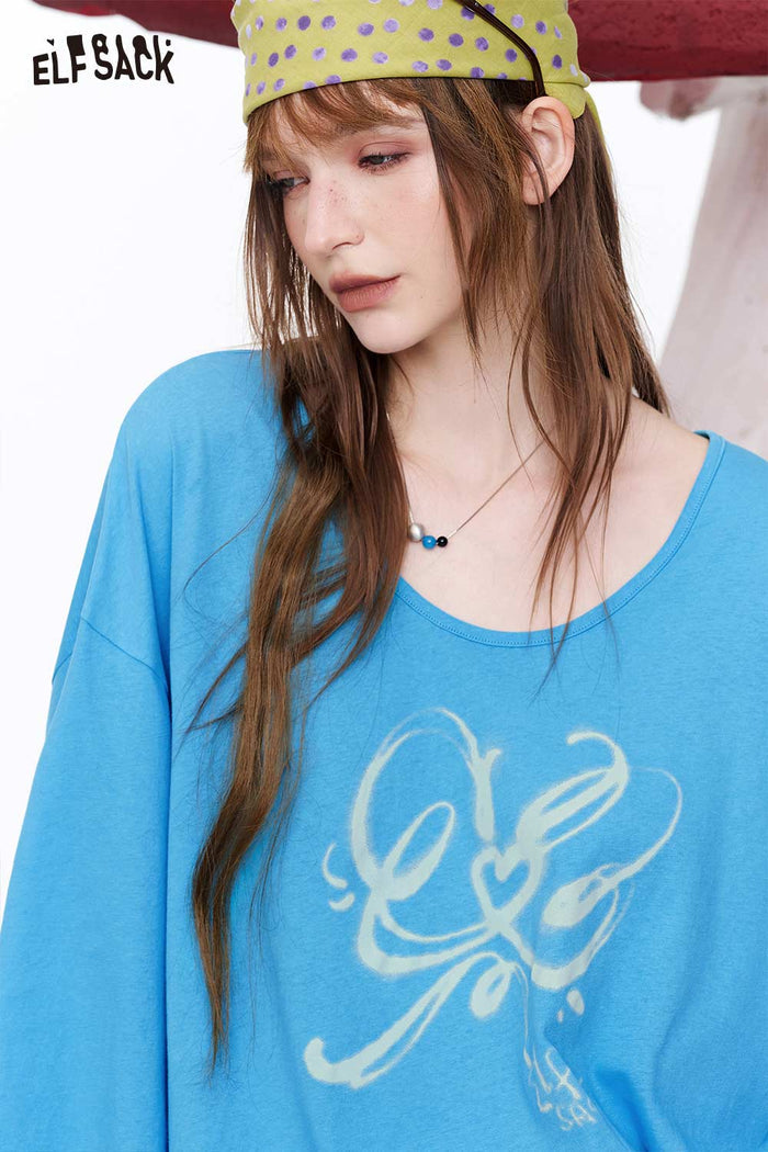 ELFSACK Graffiti Heart Oversized Half-Sleeve Tee