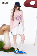 ELFSACK Graffiti Print Sheer Oversized Knit Top