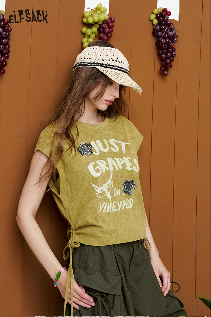 ELFSACK Graphic Print Side Tie Sleeveless Tee