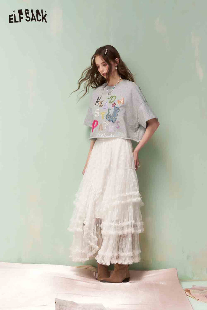 ELFSACK Graphic Tshirt with Embroidery & Denim Patch
