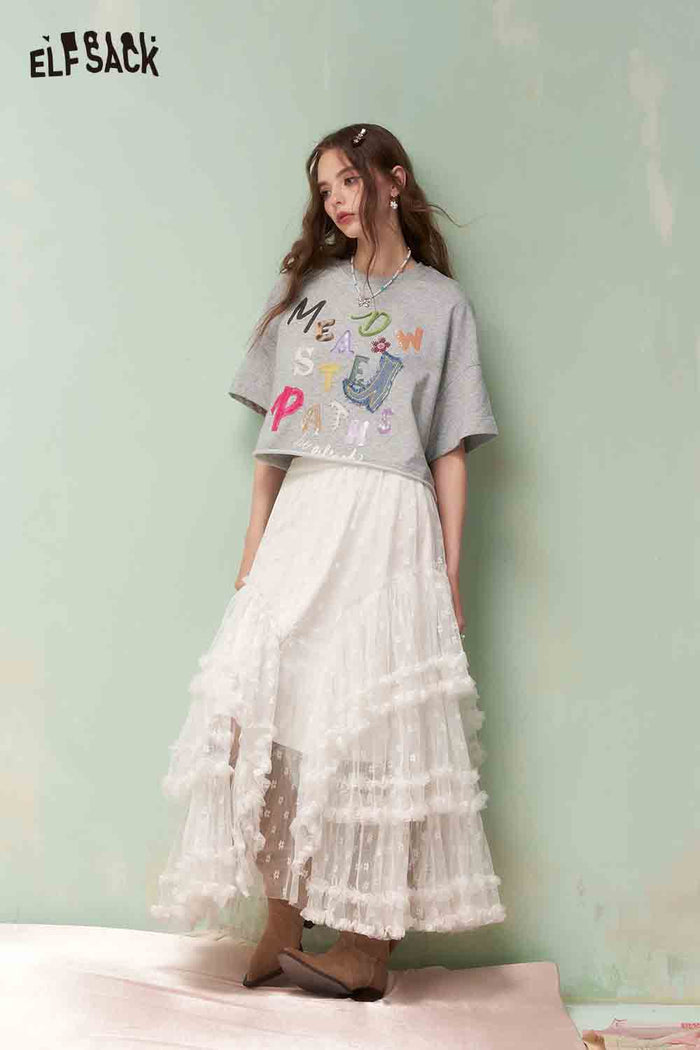 ELFSACK Graphic Tshirt with Embroidery & Denim Patch