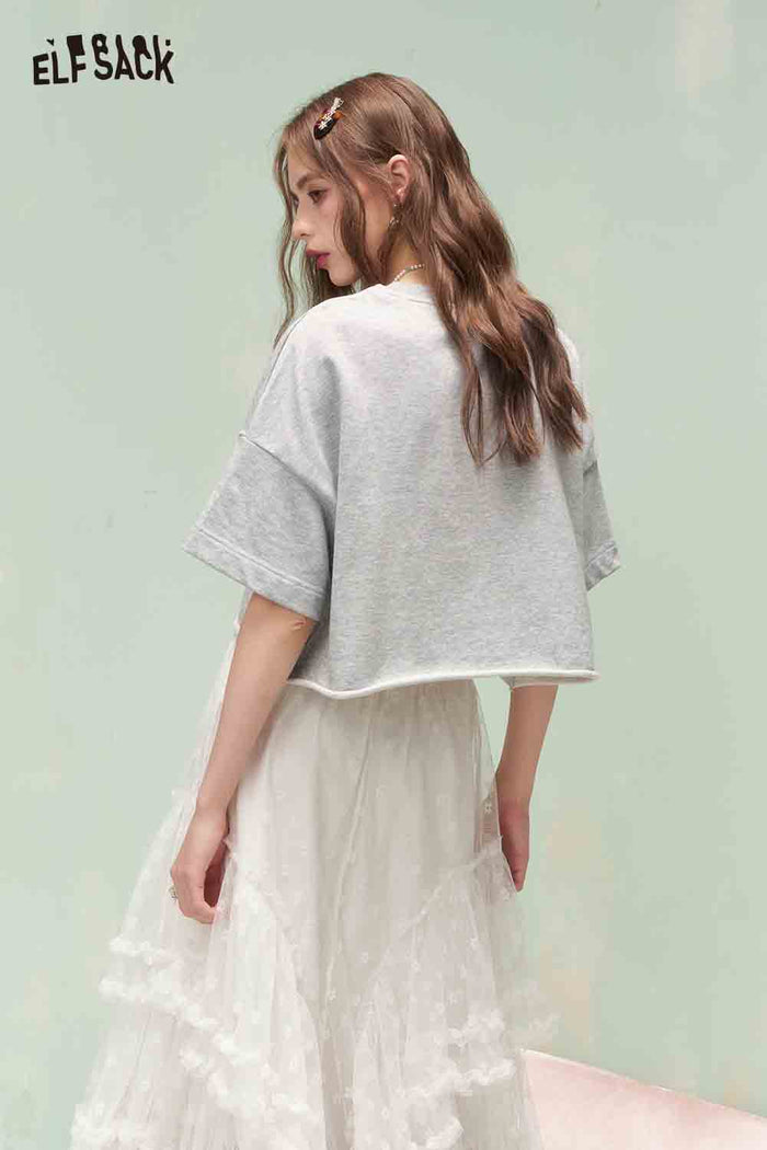 ELFSACK Graphic Tshirt with Embroidery & Denim Patch