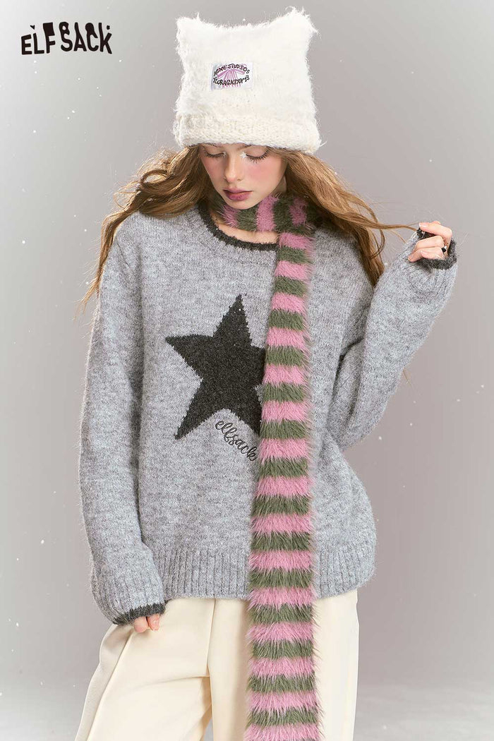 ELFSACK Gray Star Pattern Knit Sweater