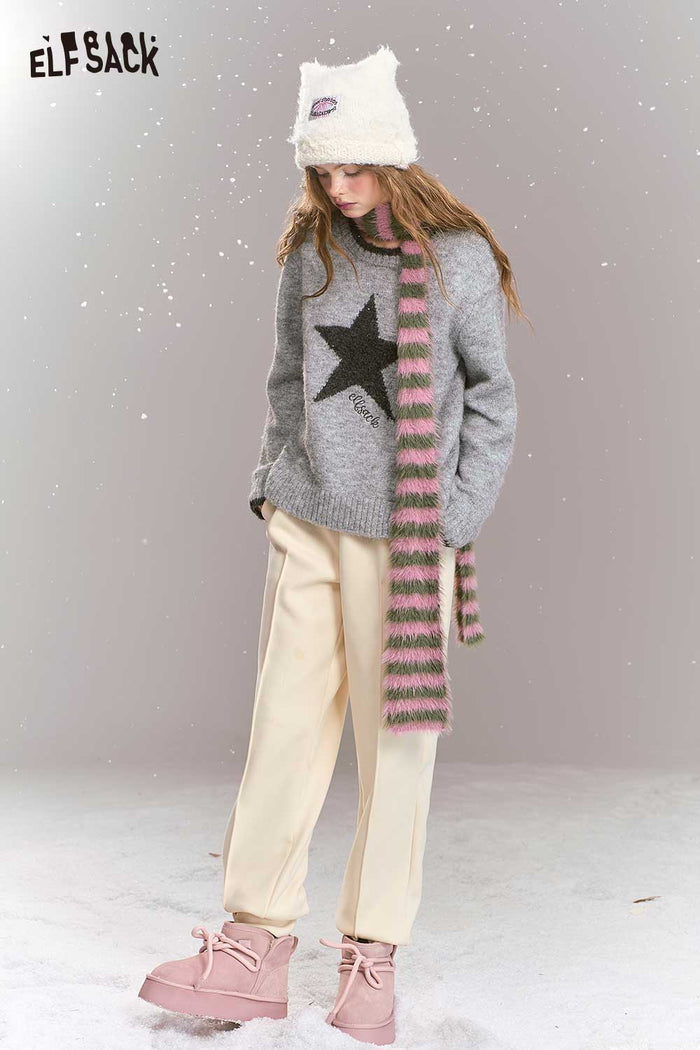 ELFSACK Gray Star Pattern Knit Sweater