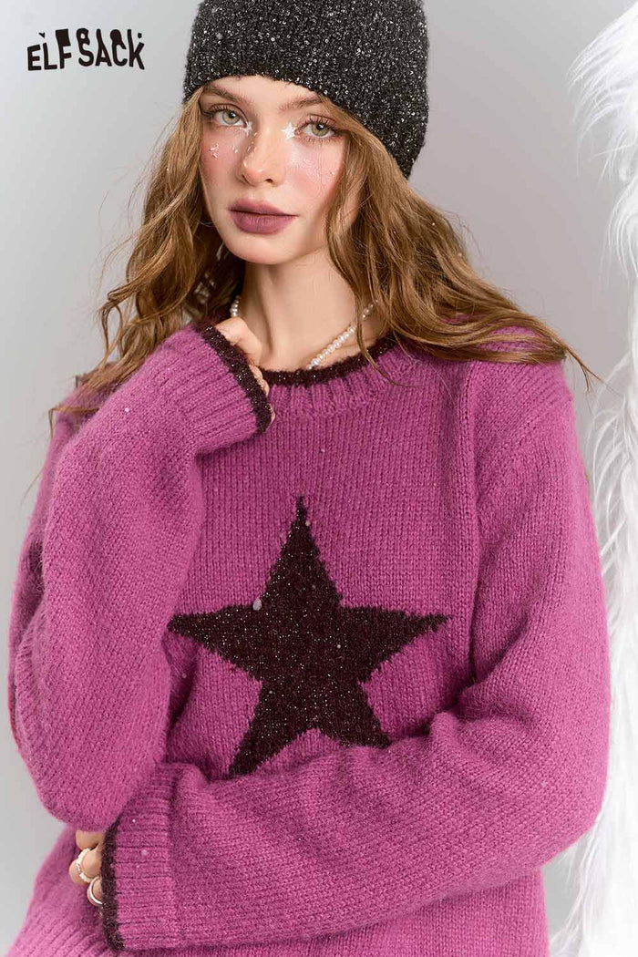 ELFSACK Gray Star Pattern Knit Sweater