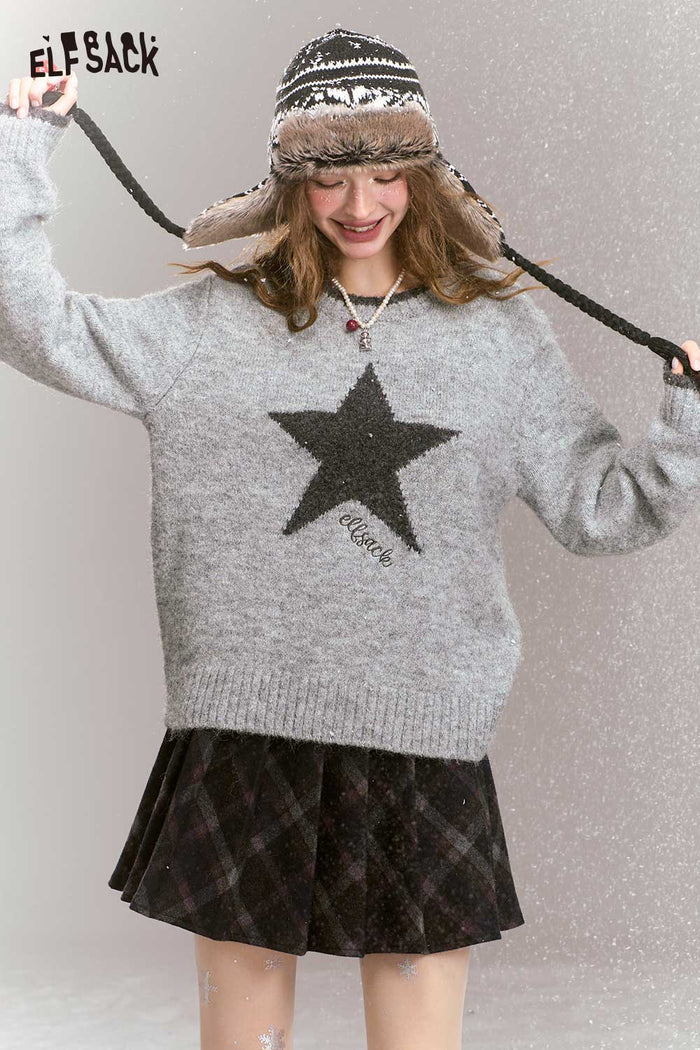 ELFSACK Gray Star Pattern Knit Sweater