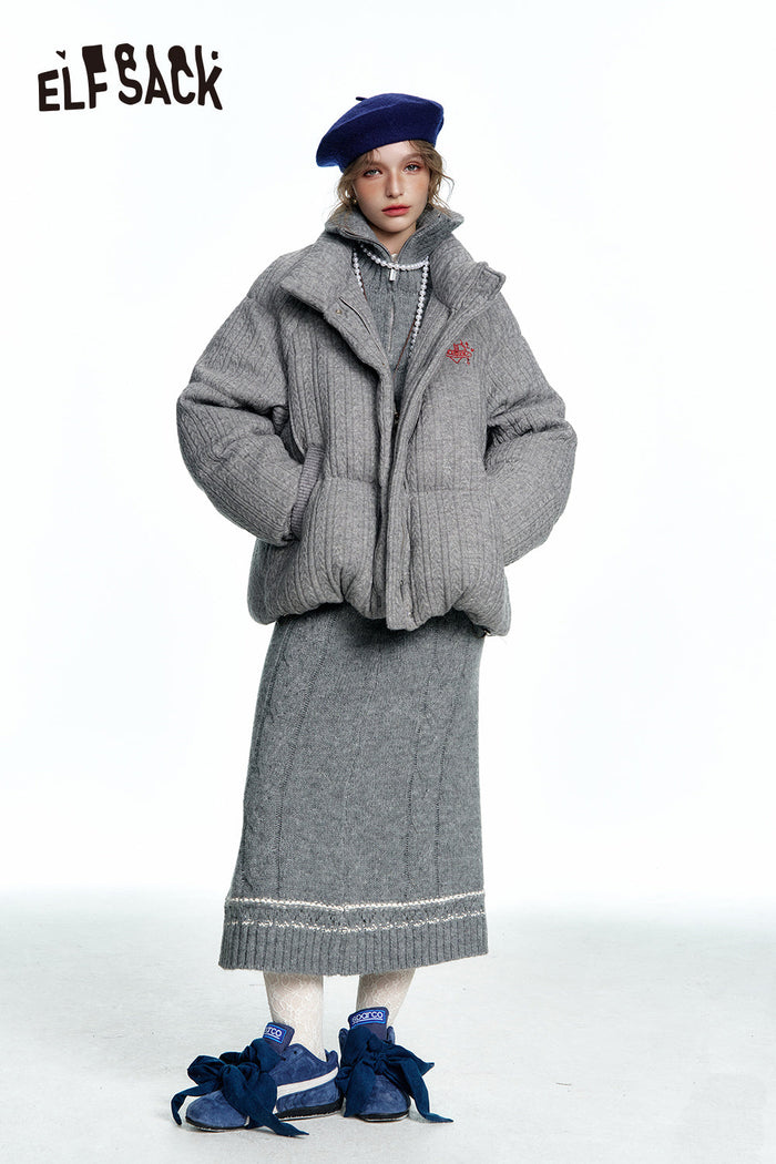 ELFSACK Grey embroidered knitted skirt two piece suit