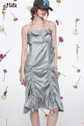 ELFSACK Grey Pleated Sleeveless Dress Women Sexy Party Club Y2K Outfits