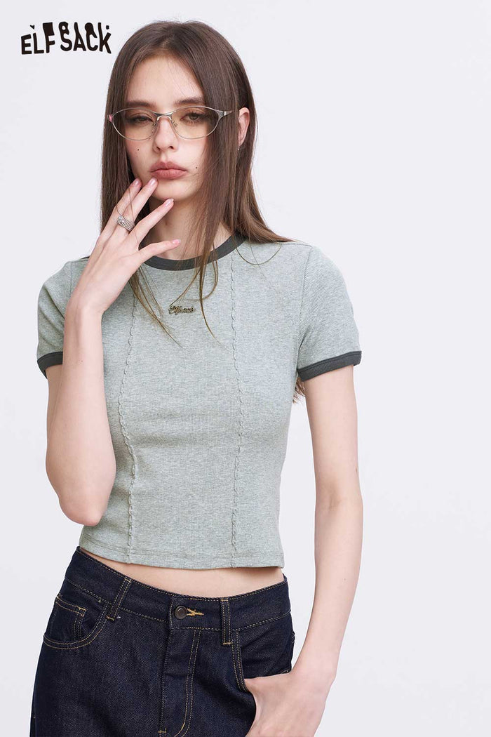 ELFSACK Grey Slim Fit Crop Top