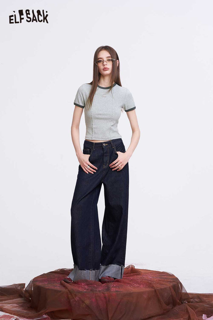 ELFSACK Grey Slim Fit Crop Top