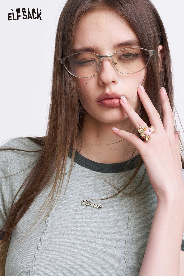 ELFSACK Grey Slim Fit Crop Top