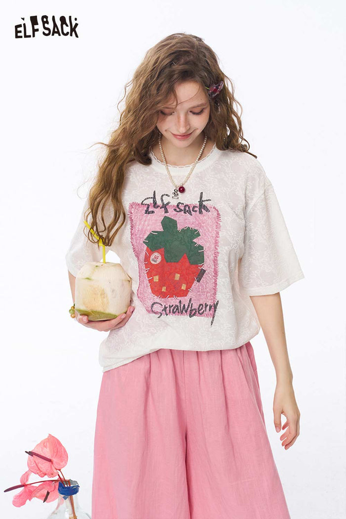 ELFSACK Hand Drawn Fruit Print Loose Tee