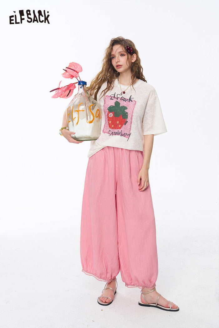 ELFSACK Hand Drawn Fruit Print Loose Tee