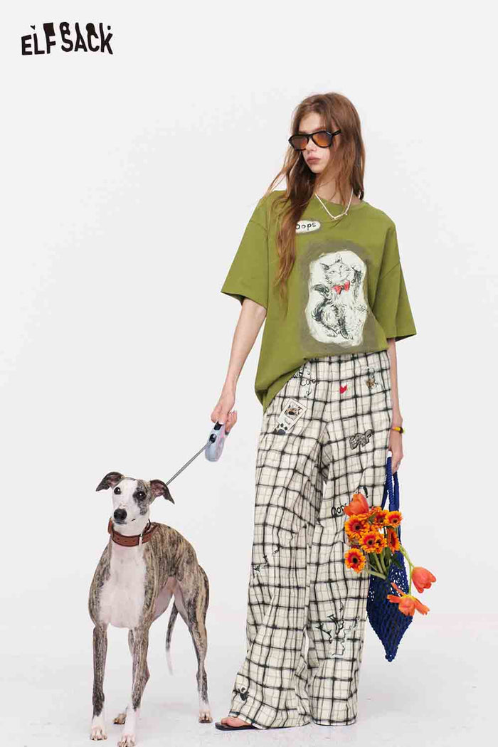 ELFSACK Hand-Drawn Pet Print Knit T-Shirt