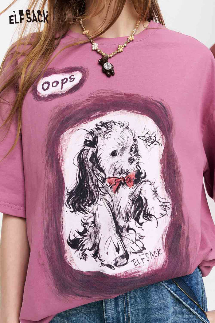 ELFSACK Hand-Drawn Pet Print Knit T-Shirt