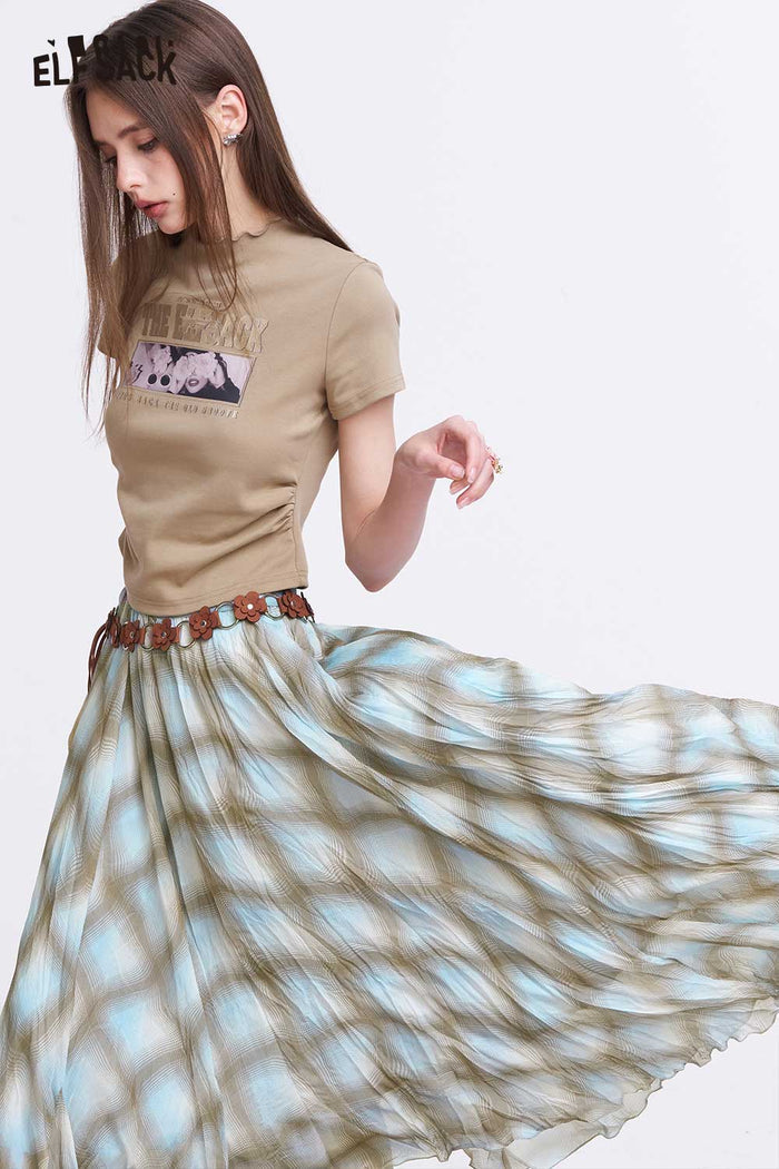 ELFSACK High-Waist A-Line Print Irregular Beach Vacation Style Fashion Long Skirt