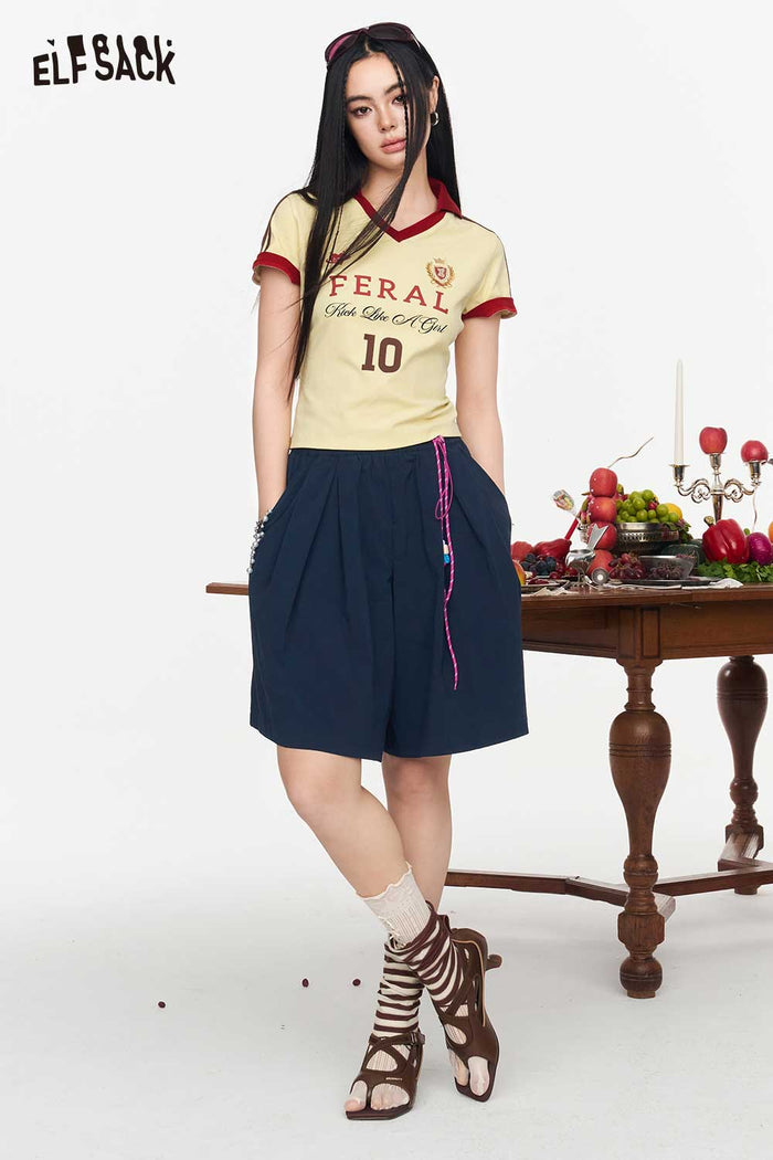 ELFSACK High Waist Beaded Tassel Wide Leg Culottes