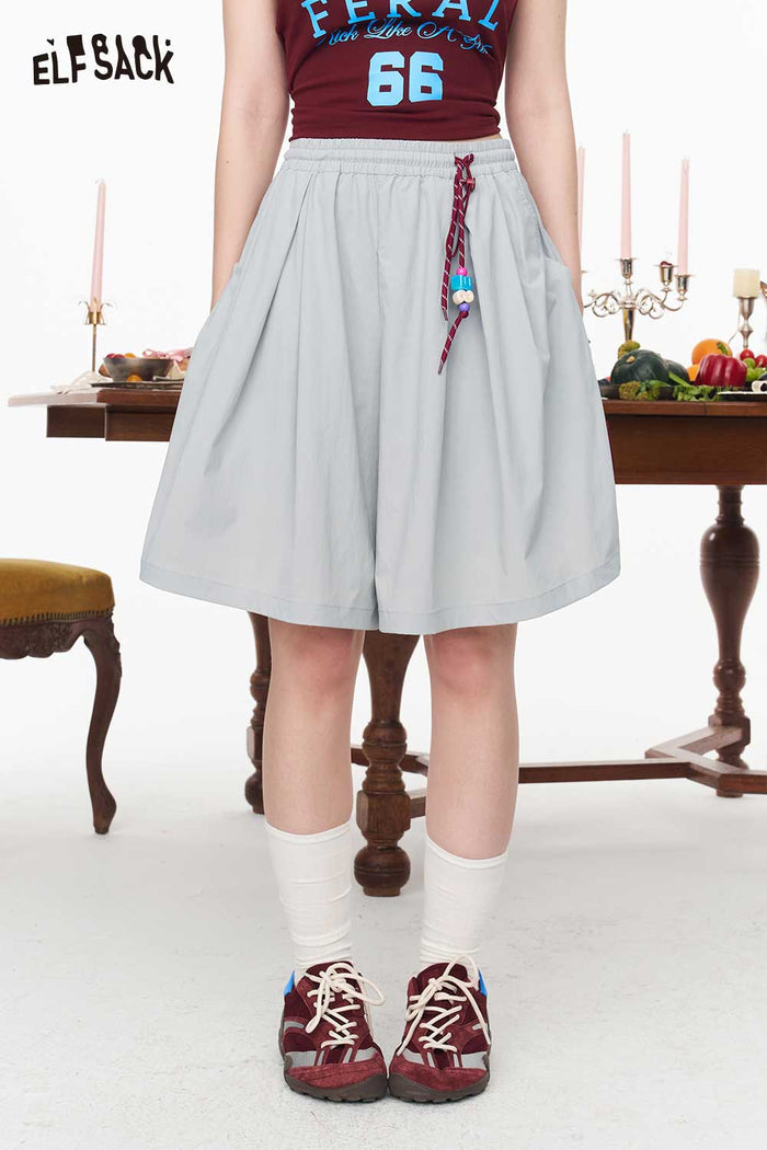 ELFSACK High Waist Beaded Tassel Wide Leg Culottes