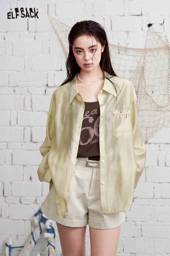 ELFSACK High Waist Belted Cuffed Hem Shorts