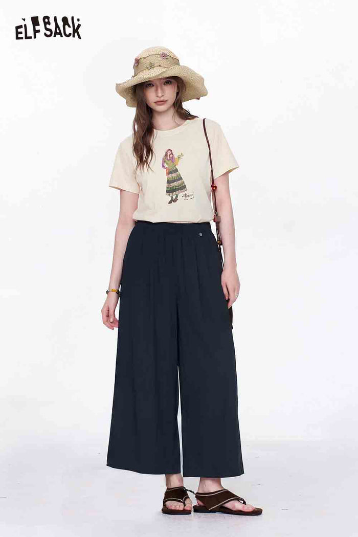 ELFSACK High Waist Elastic Wide Leg Pants