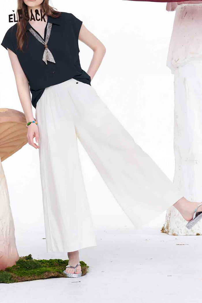 ELFSACK High Waist Elastic Wide Leg Pants