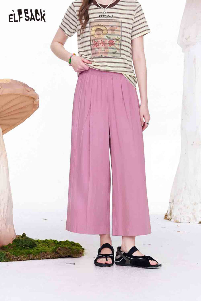 ELFSACK High Waist Elastic Wide Leg Pants