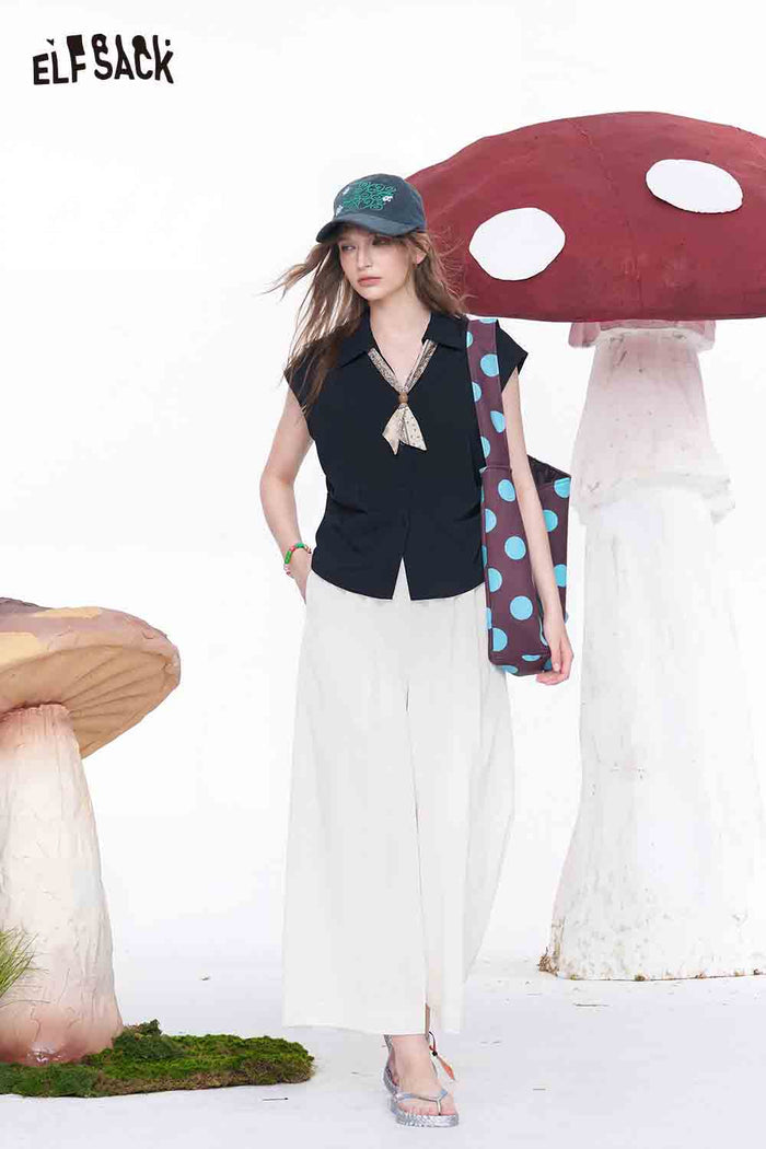 ELFSACK High Waist Elastic Wide Leg Pants