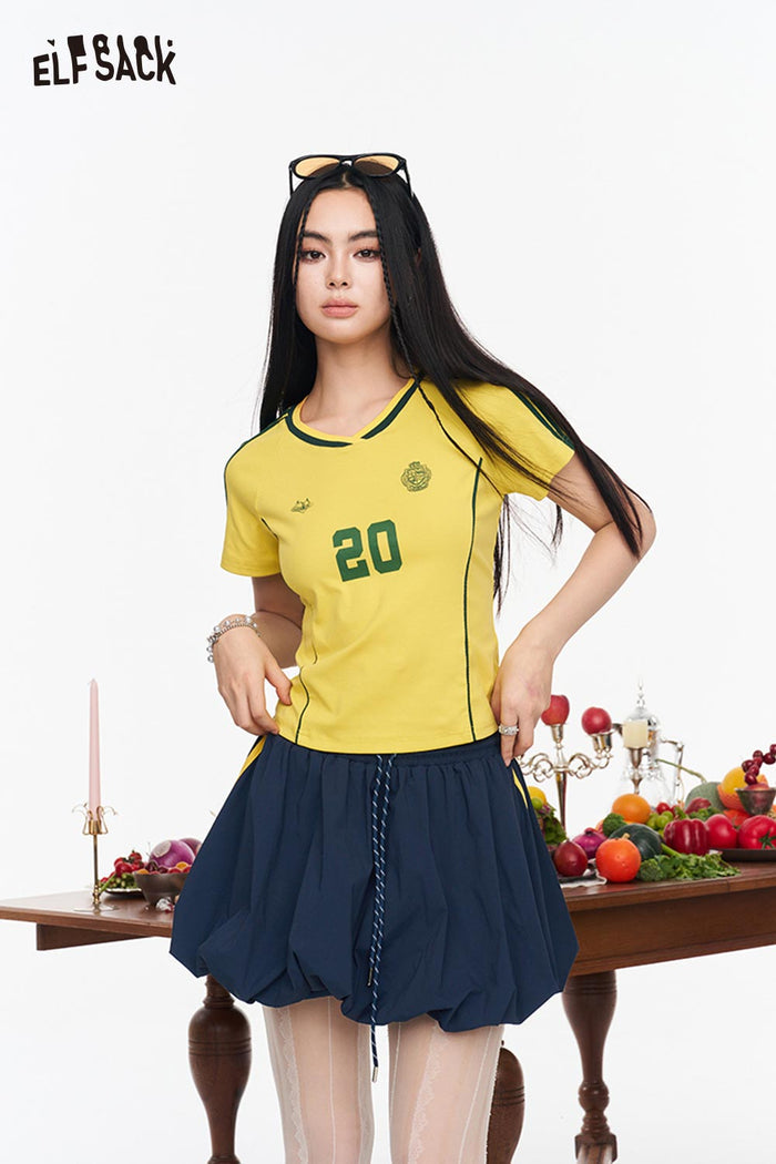 ELFSACK High Waist Striped Sporty A-line Mini Skirt