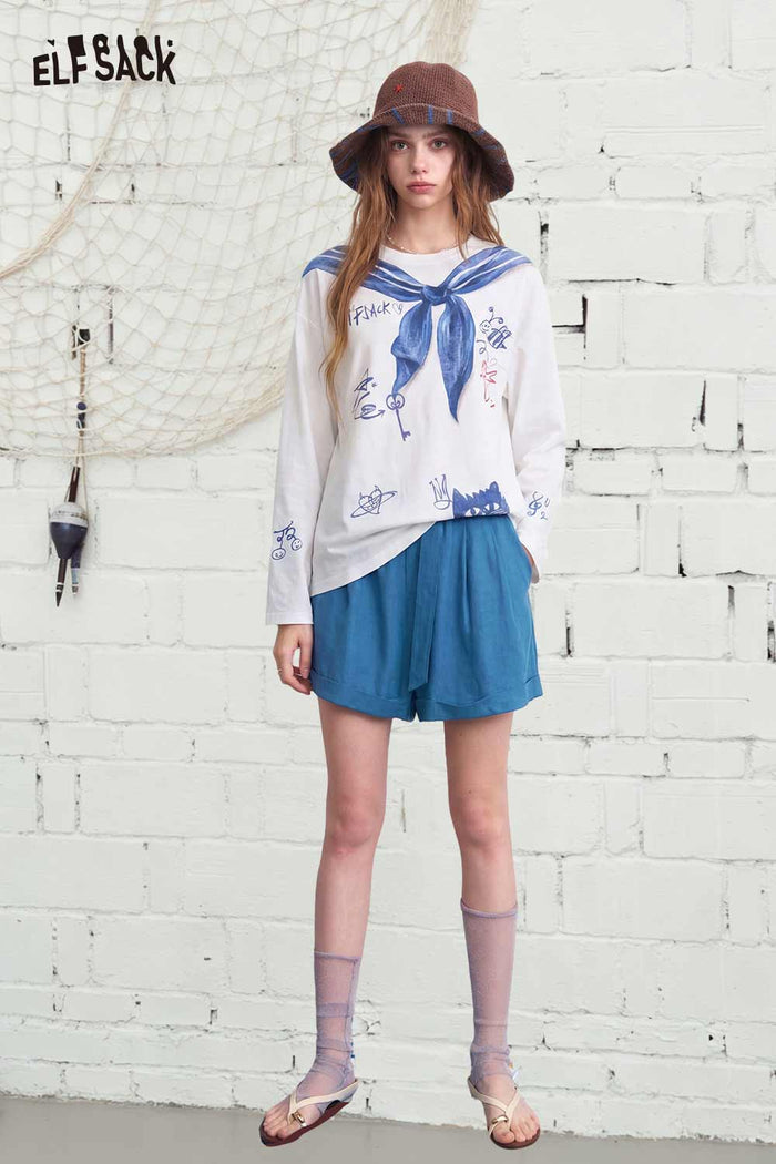ELFSACK High-Waisted Belted Wide-Leg Utility Shorts
