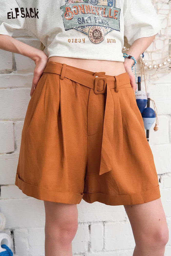 ELFSACK High-Waisted Belted Wide-Leg Utility Shorts