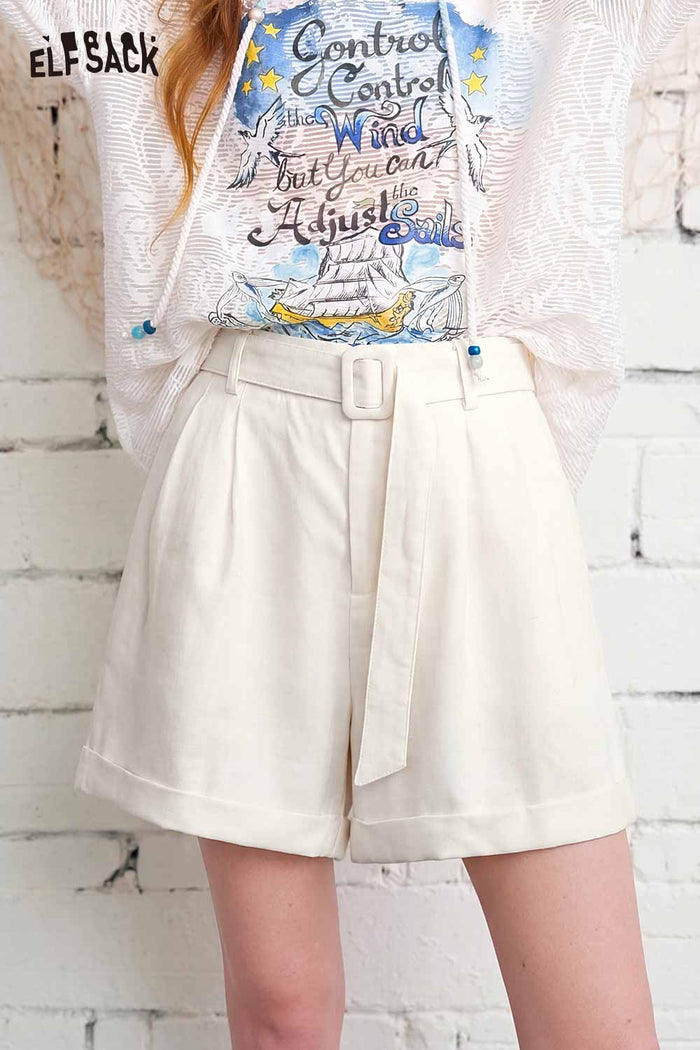 ELFSACK High-Waisted Belted Wide-Leg Utility Shorts