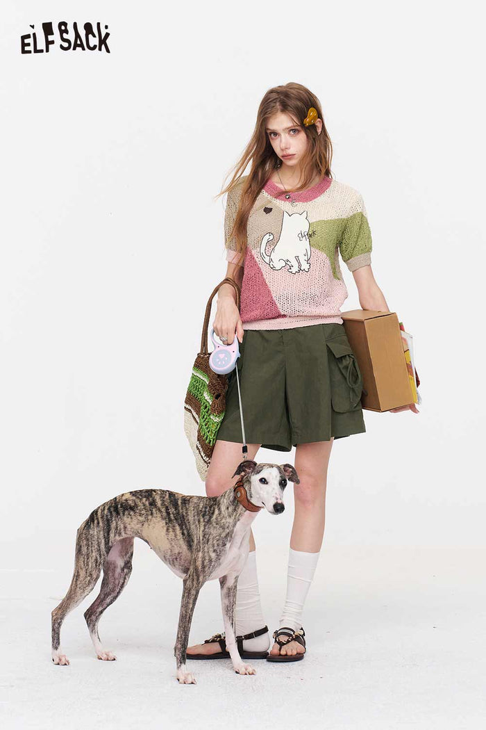 ELFSACK High-Waisted Bow Cargo Shorts