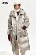ELFSACK Hooded drawstring pockets long down coat