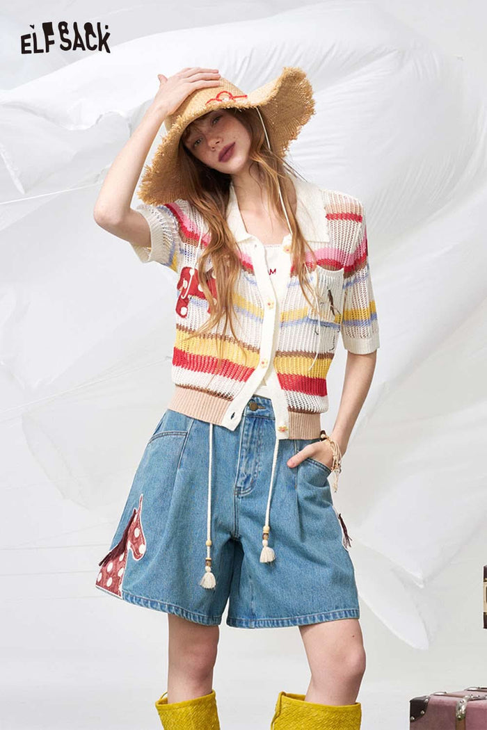 ELFSACK Horse Patch Denim Shorts