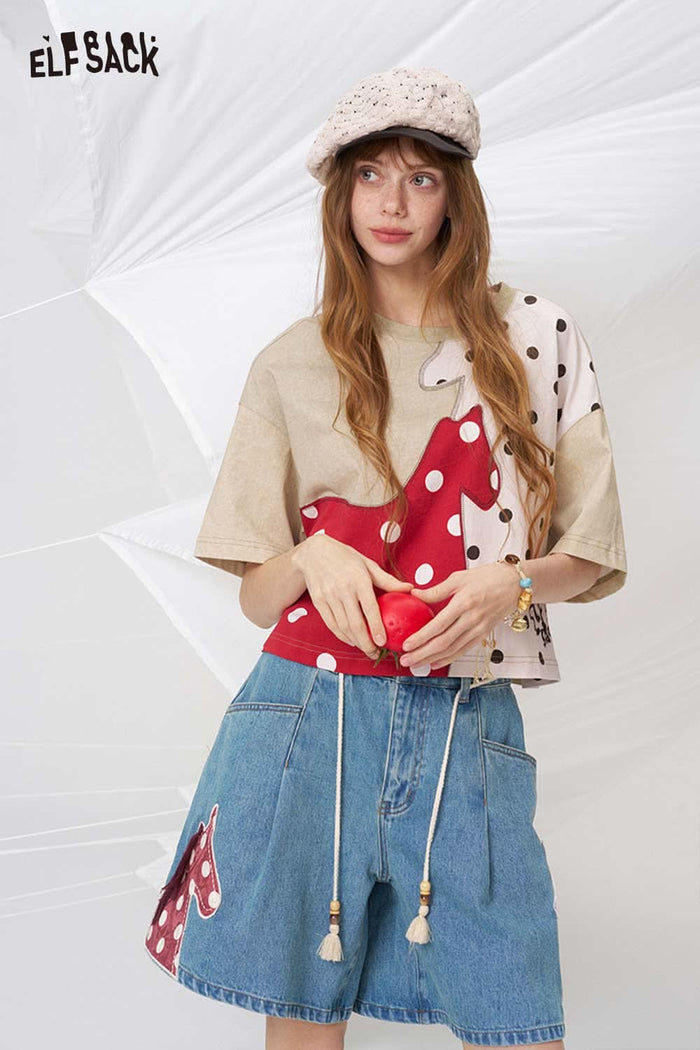 ELFSACK Horse Patch Denim Shorts