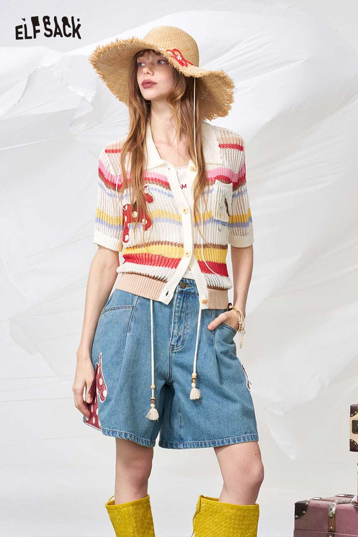 ELFSACK Horse Patch Denim Shorts