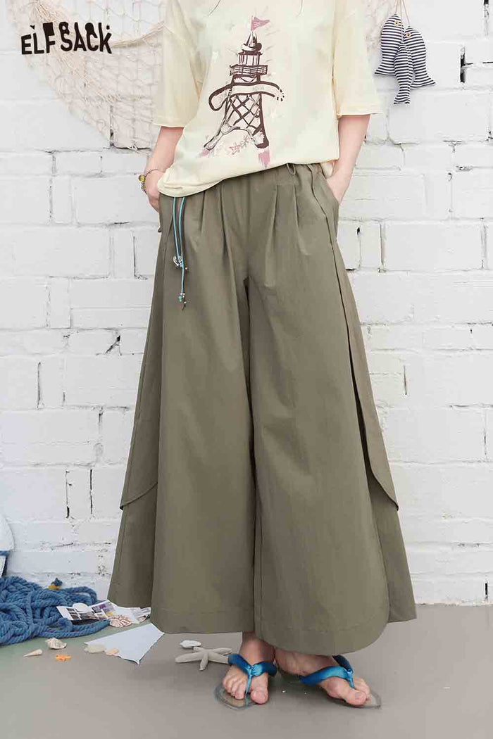 ELFSACK Irregular Hem High-Waisted Wide Leg Culottes
